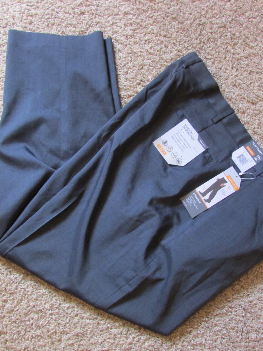 NWT Savane 48X30 Charcoal Gray Flat Front Straight Dress Pants $85 retail